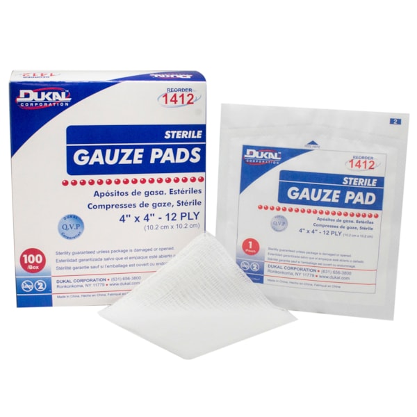 4" x 4" 12-Ply Gauze Pad, Sterile, 100/Box