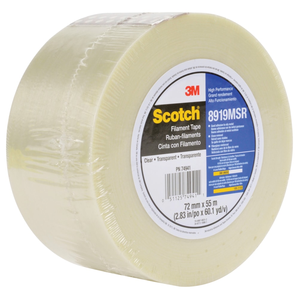 Scotch® Filament Tape 8919MSR Clear, 72 mm x 55 m, 12 per case Bulk