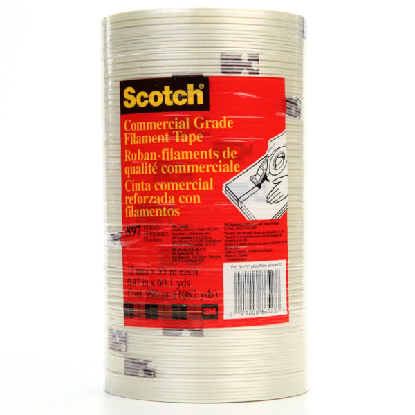 Scotch® Filament Tape 897 Clear, 12 mm x 55 m, 72 rolls per case
