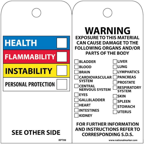 Hazardous Communication Bar Tag, 25/Pack