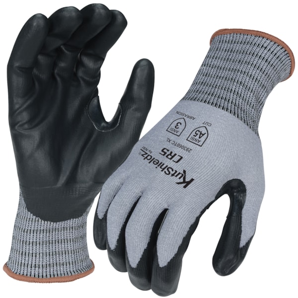 Touchscreen Reinforced Thumb Crotch Polyurethane Palm Coated HPPE Level A5 Cut Resistant Gloves