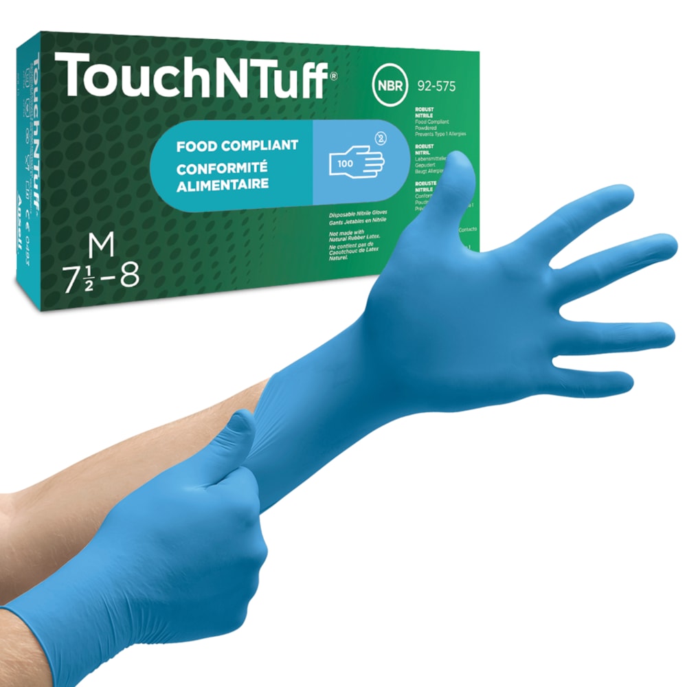 TNT® Blue 5 mil Low Powder 9.5" Nitrile Disposable Gloves, 100/Box