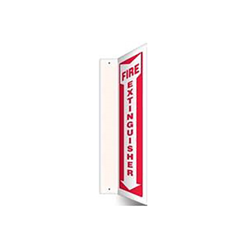 Fire Extinguisher 90° Projection™ Sign with Inside Down Arrow, White on Red