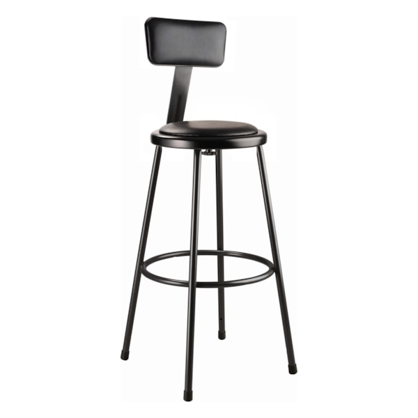 30" Heavy Duty Vinyl Padded Steel Stool With Backrest, Black