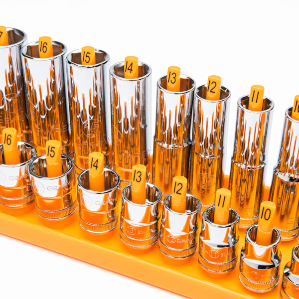 3 Pc. 1/4", 3/8" & 1/2" Drive Orange Metric Socket Storage Tray Set