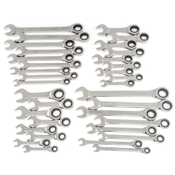 34 Pc. 72-Tooth 12 Point Standard & Stubby Ratcheting Combination SAE/Metric Wrench Set