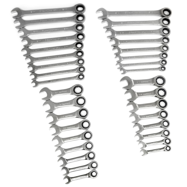34 Pc. 72-Tooth 12 Point Standard & Stubby Ratcheting Combination SAE/Metric Wrench Set