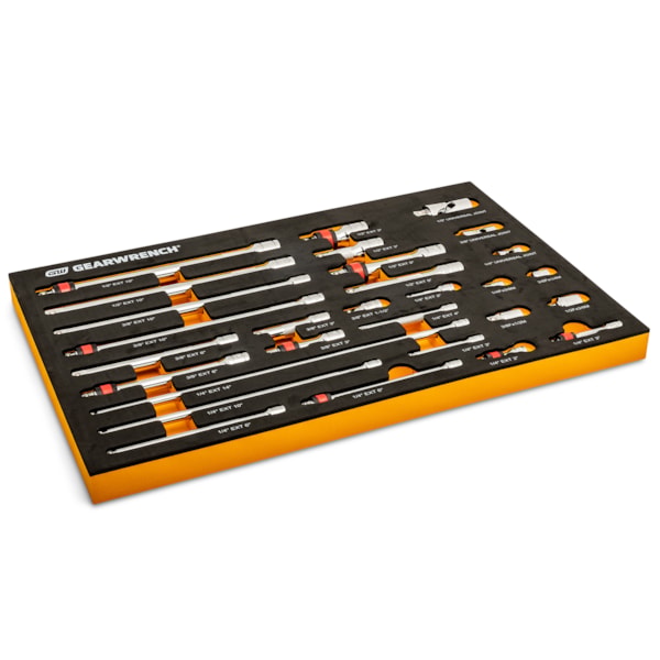 29 Pc. 1/4", 3/8", 1/2" Drive Chrome Tool Accessories Set with EVA Foam Tray