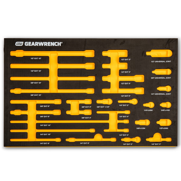 29 Pc. 1/4", 3/8", 1/2" Drive Chrome Tool Accessories Set with EVA Foam Tray