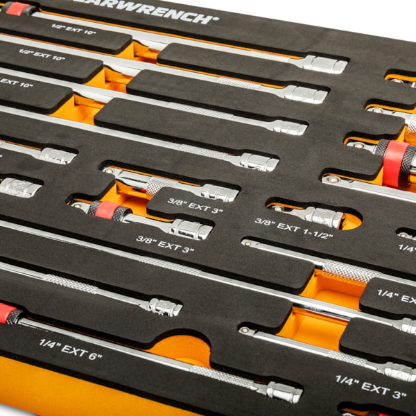 29 Pc. 1/4", 3/8", 1/2" Drive Chrome Tool Accessories Set with EVA Foam Tray