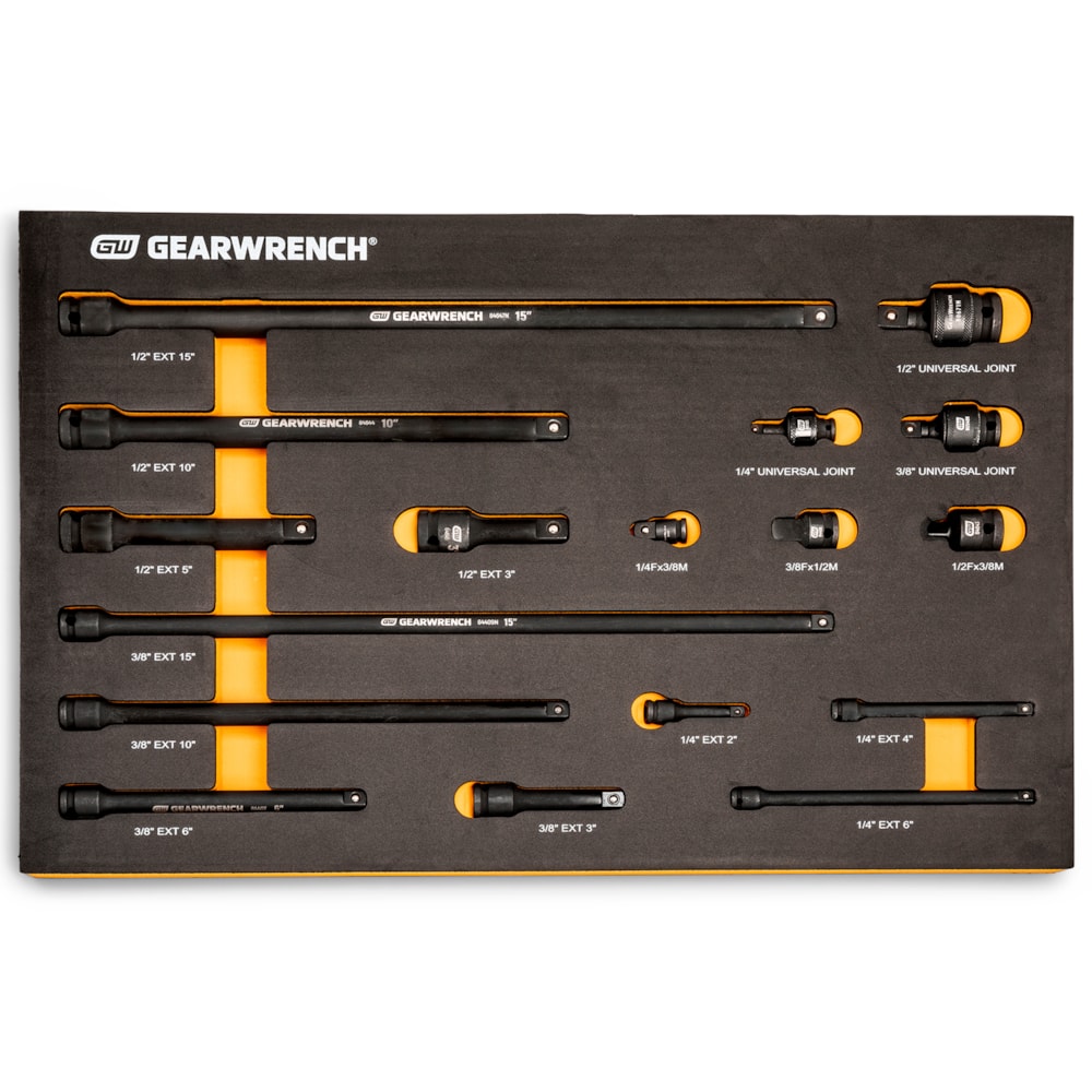 17 pc. 1/4", 3/8", 1/2" Impact Drive Tool Accessories Set with EVA Foam Tray