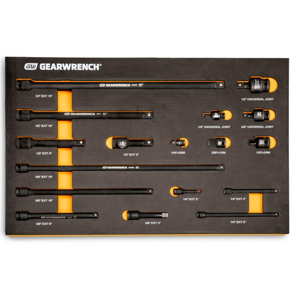 17 pc. 1/4", 3/8", 1/2" Impact Drive Tool Accessories Set with EVA Foam Tray