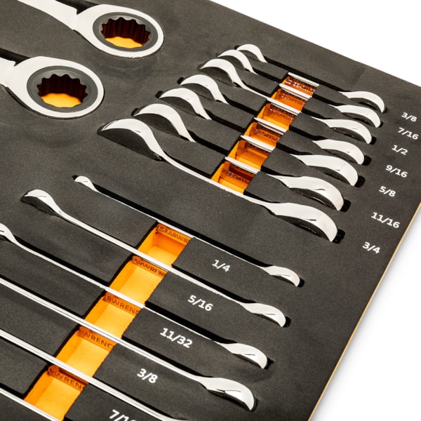 21 Pc. 72-Tooth 12 Point SAE Standard & Stubby Combination Ratcheting Wrench Set with EVA Foam Tray