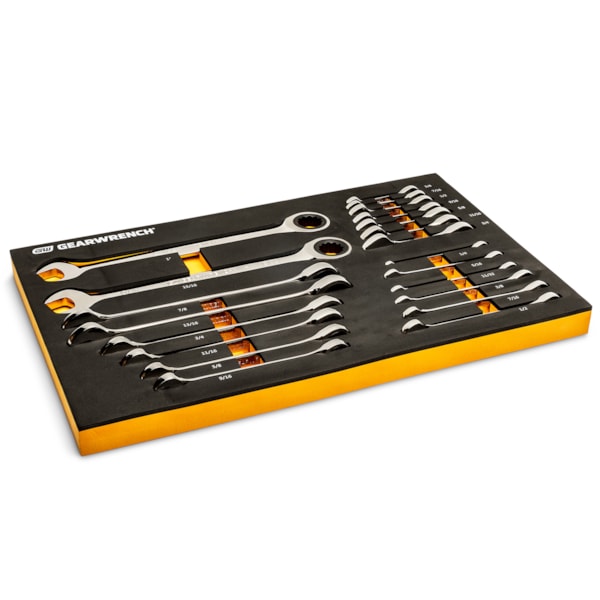 21 Pc. 72-Tooth 12 Point SAE Standard & Stubby Combination Ratcheting Wrench Set with EVA Foam Tray