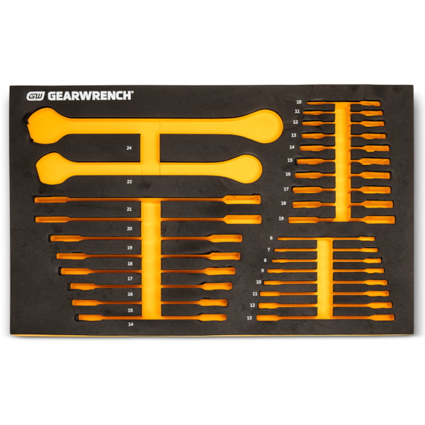 28 Pc. 72-Tooth 12 Point Metric Standard & Stubby Combination Ratcheting Wrench Set with EVA Foam Tray