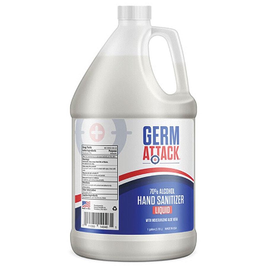 Germ Attack Liquid Hand Sanitizer, 70% Alcohol with Aloe Vera, 1 Gallon,