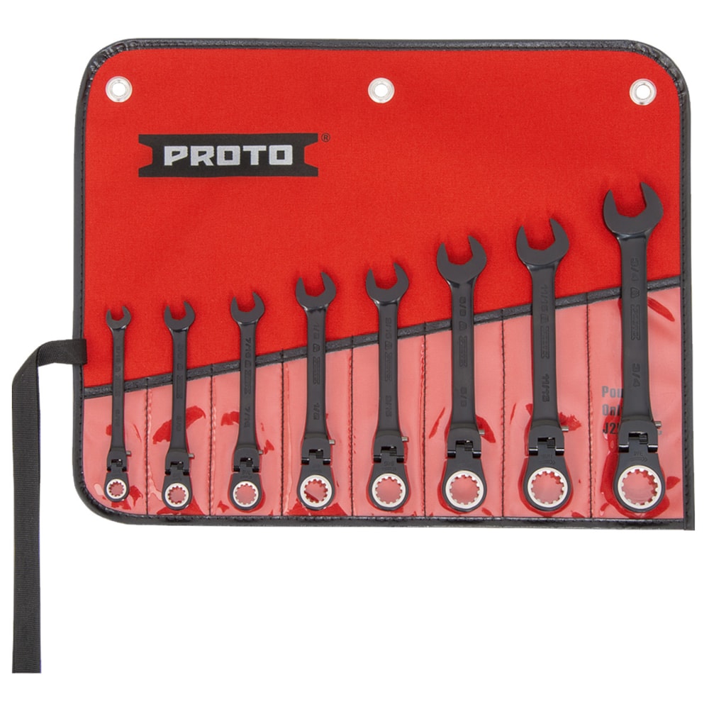 8Pc Black Chrome Combo Ratchet Wrench Set