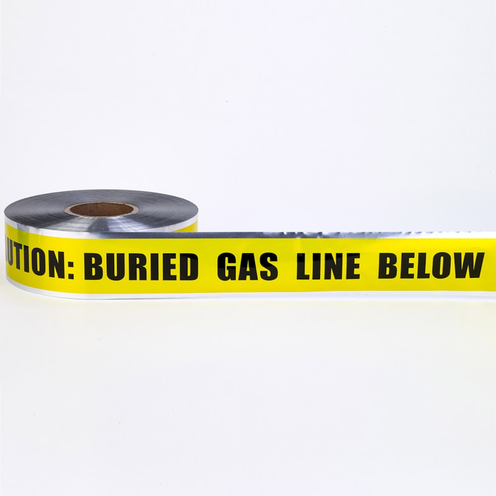 3" X 1000' Detectable Metal Underground Tape – "Caution Buried Gas Line Below"