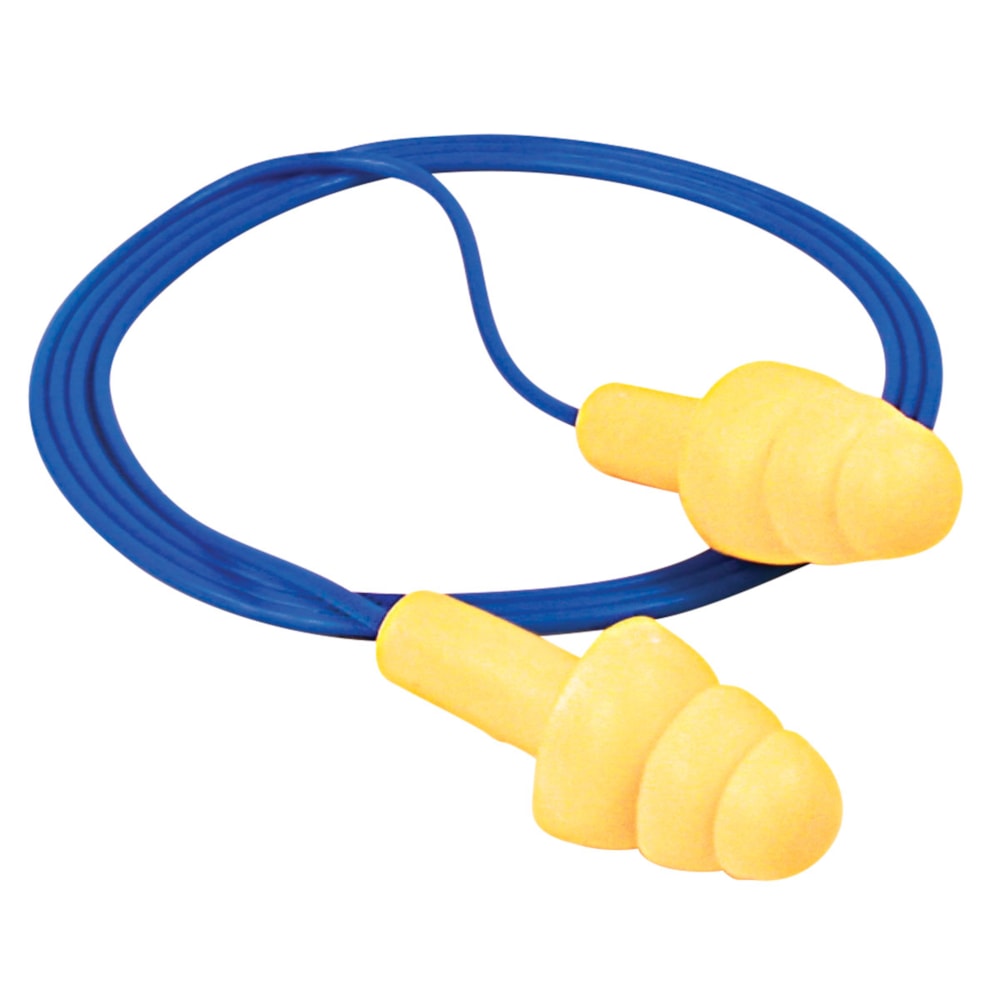 Corded Curved Triple Flange NRR 25 Reusable Ear Plugs