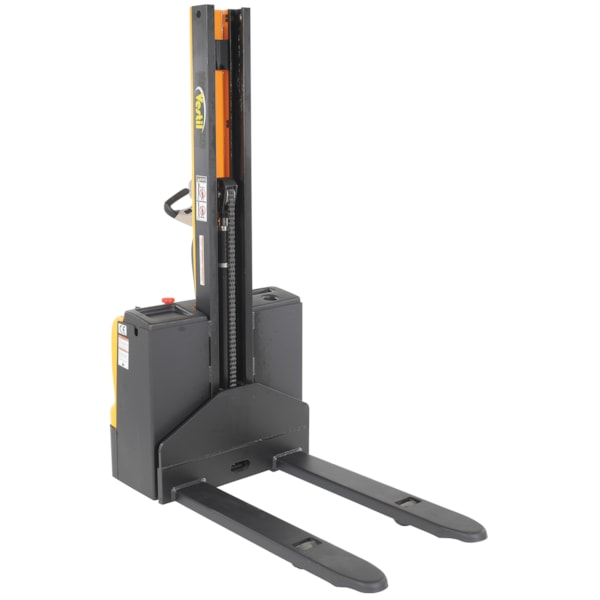 Steel Narrow Mast Stacker DC Powered 62 In. Raised Height Fixed Fork 