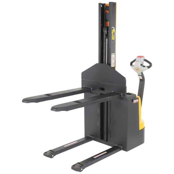 Steel Narrow Mast Stacker DC Powered 62 In. Raised Height Fixed Fork 