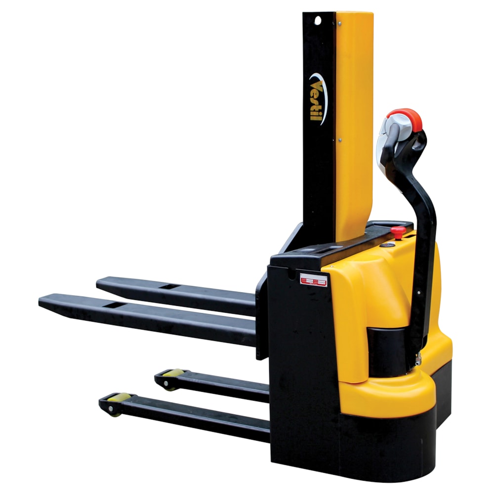 Steel Narrow Mast Stacker DC Powered 43 In. Raised Height Fixed Fork 