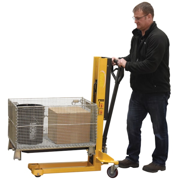 Steel Single Fork Skid Positioner Lifter 600 Lb. Capacity Yellow