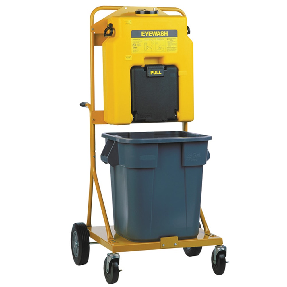 Gravity Fed Eyewash With Roll-A-Round Cart & Receptacle