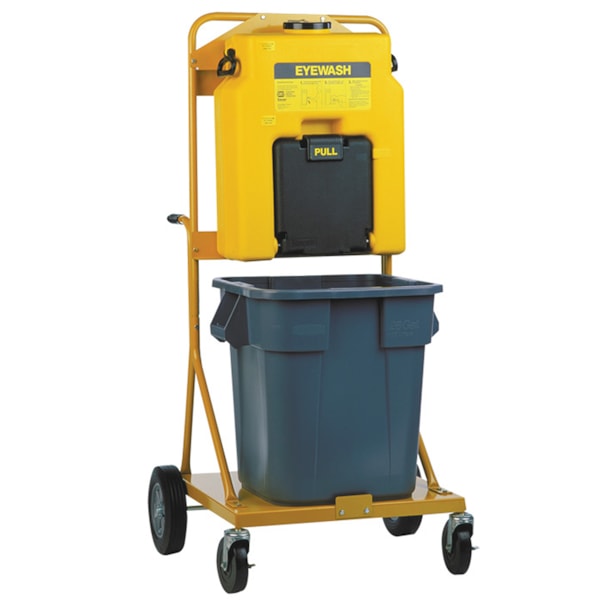 Gravity Fed Eyewash With Roll-A-Round Cart & Receptacle