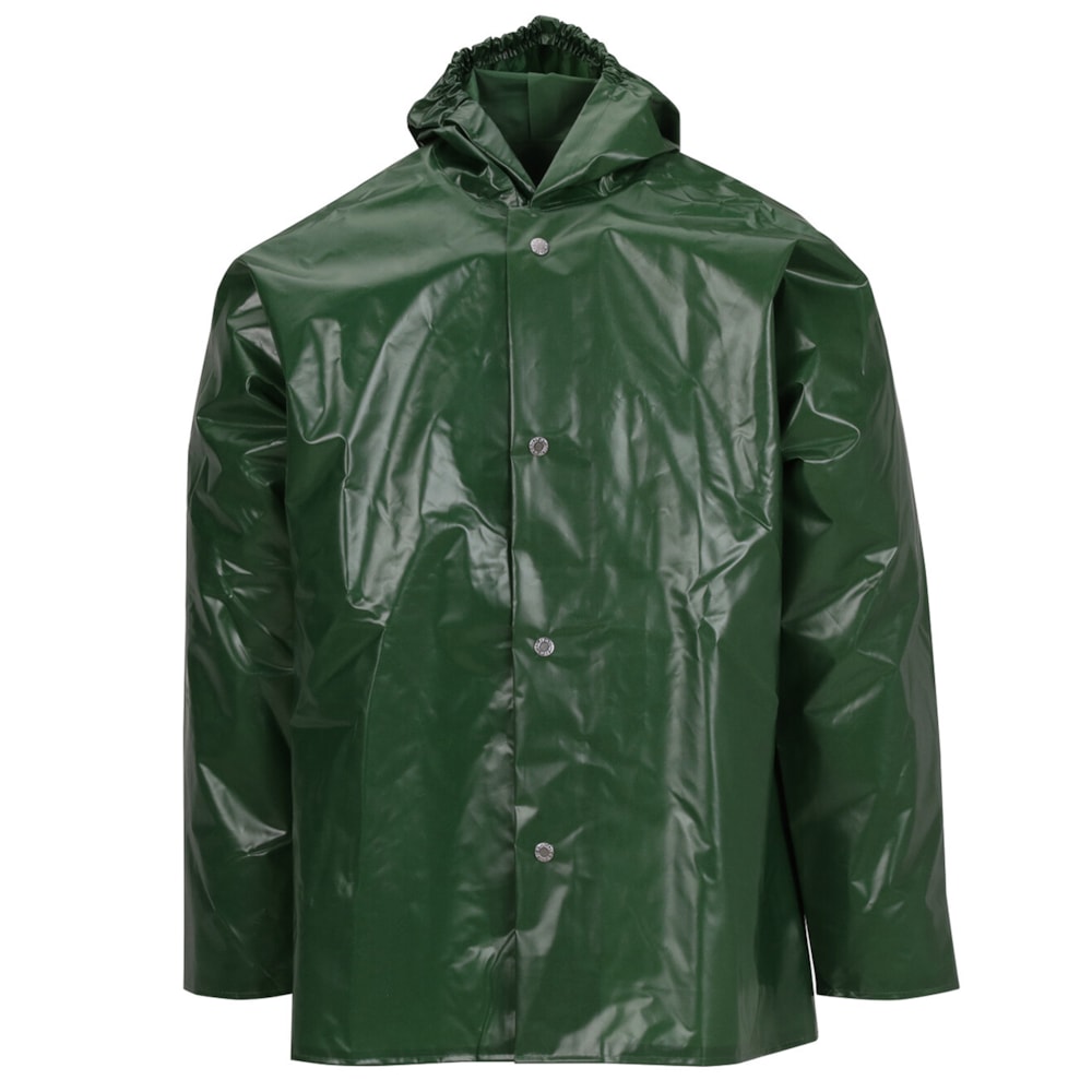 Green Rainwear Jacket with Attached Hood