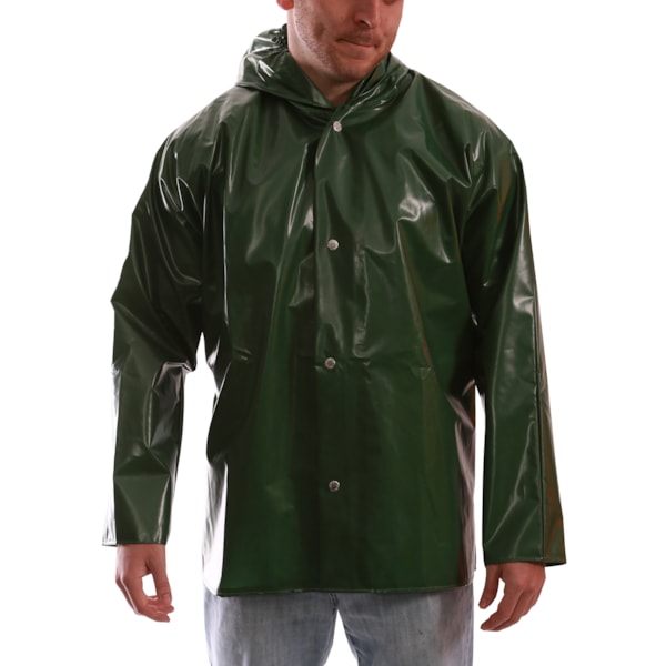 Green Rainwear Jacket with Attached Hood