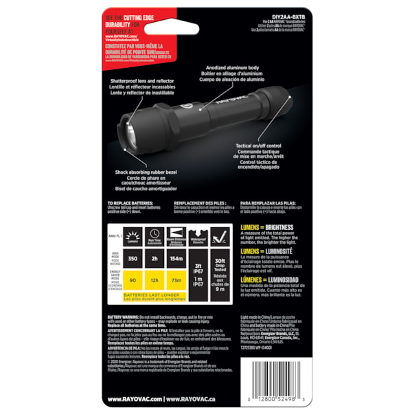 Indestructible 350 Lumen AA Flashlight 