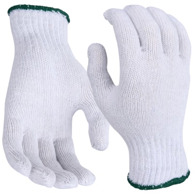 Green Cuff Bleached Cotton Poly Blend Knit Gloves, 12 Pair/Pack