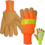 Hi-Vis Knitwrist Reflective & Insulated Pigskin Leather Work Gloves thumbnail 1