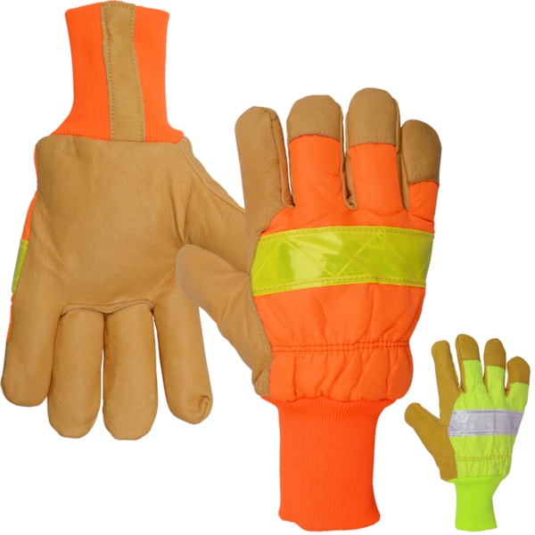 Hi-Vis Knitwrist Reflective & Insulated Pigskin Leather Work Gloves