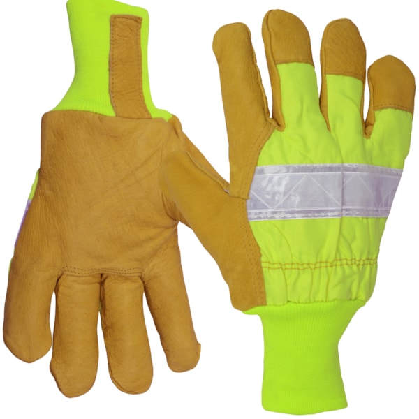 Hi-Vis Knitwrist Reflective & Insulated Pigskin Leather Work Gloves