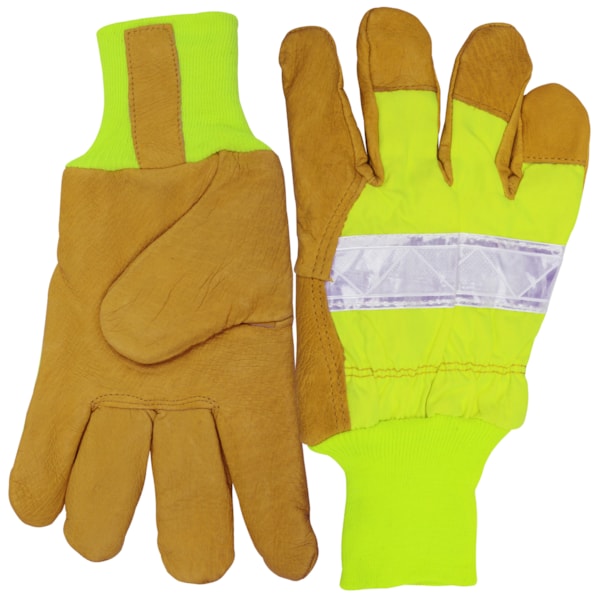 Hi-Vis Knitwrist Reflective & Insulated Pigskin Leather Work Gloves