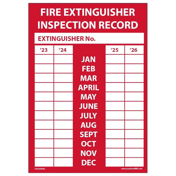 Fire Safety Label: Fire Extinguisher Inspection Record