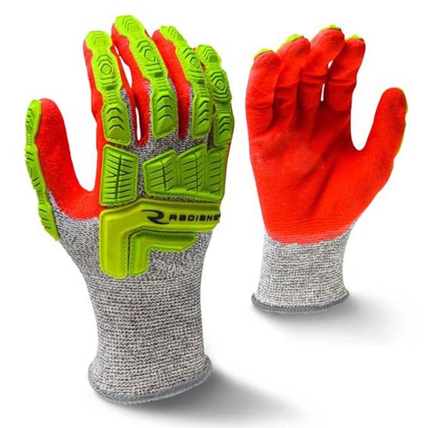 Hi-Vis Sandy Foam Nitrile Palm Coated Level A5 Cut Resistant Impact Gloves