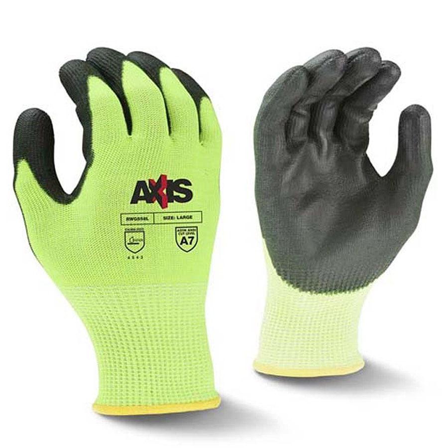 Radians Axis™ Hi-Vis Lime Polyurethane Palm Coated HPPE Level A7 Cut Resistant Gloves