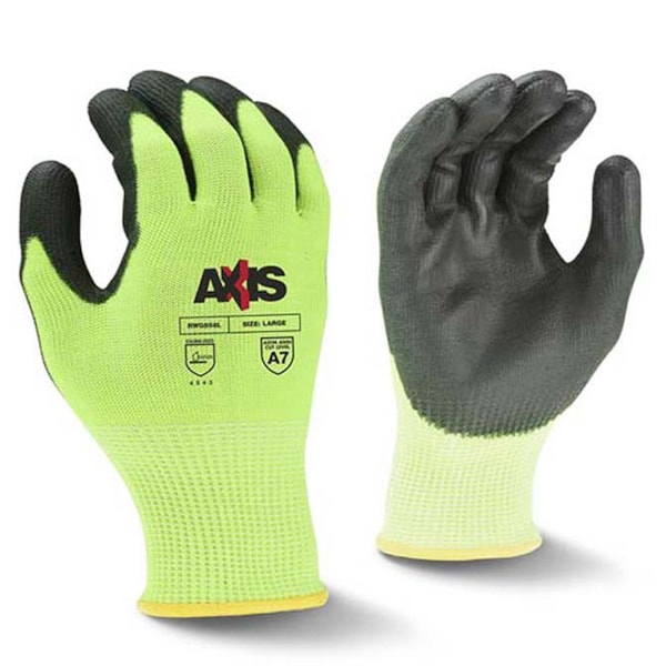 Radians Axis™ Hi-Vis Lime Polyurethane Palm Coated HPPE Level A7 Cut Resistant Gloves