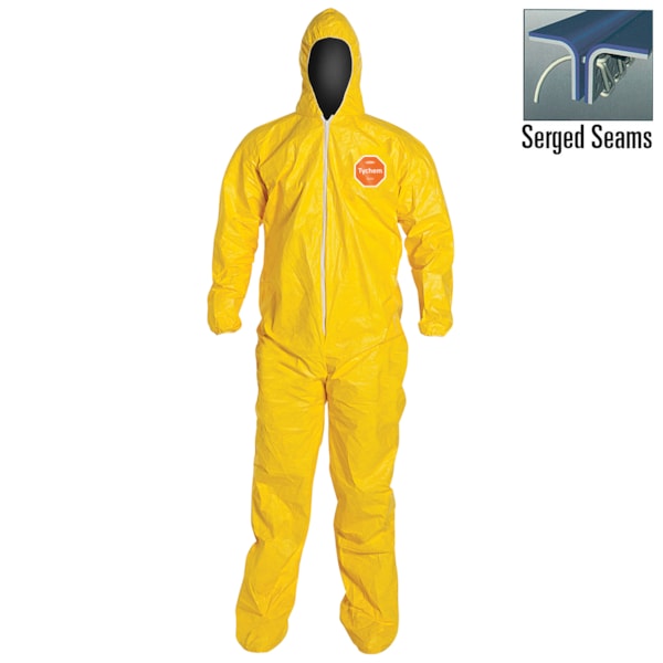 Tychem® 2000 Serged Seam, Hood, Socks, Elastic Wrists & Ankles Chemical Resistant Coveralls