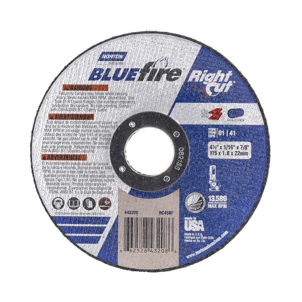 4-1/2" x .045" x 7/8" A AO Type 01/41 Right Angle Cut-Off Wheel