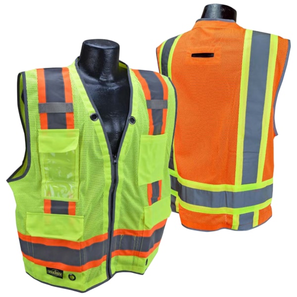 Type R Heavy Duty Class 2 Zipper Front Two Tone Hi-Vis Surveyor Safety Vest 