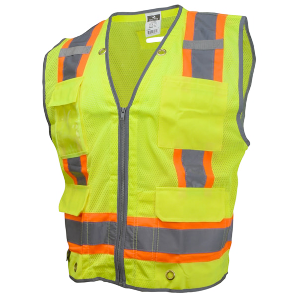 Type R Heavy Duty Class 2 Zipper Front Two Tone Hi-Vis Surveyor Safety Vest 