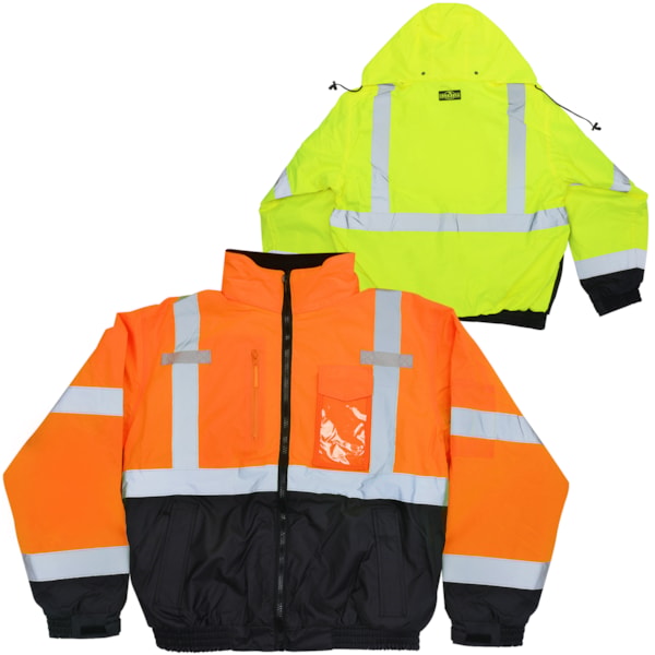 Class 3 Reflective Hi-Vis Deluxe 3-in-1 Zip-Out Fleece Lined Traffic Safety Bomber Jacket 