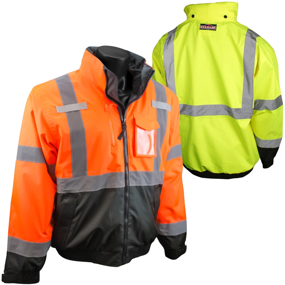 Class 3 Reflective Hi-Vis Deluxe 3-in-1 Zip-Out Fleece Lined Traffic Safety Bomber Jacket 