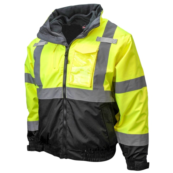 Class 3 Reflective Hi-Vis Deluxe 3-in-1 Zip-Out Fleece Lined Traffic Safety Bomber Jacket 