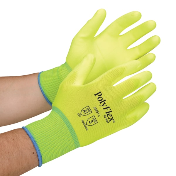 Hi-Vis Lime Polyurethane Palm Coated Nylon Gloves Vend Pack