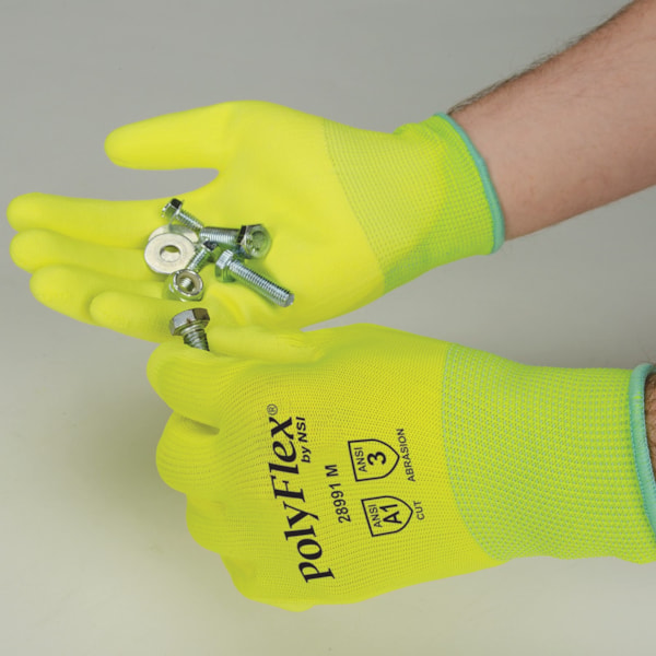 Hi-Vis Lime Polyurethane Palm Coated Nylon Gloves Vend Pack